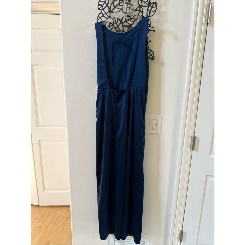 Abercrombie & Fitch Split Knot Draped Skirt Maxi Satin Dress in Navy M NWOT